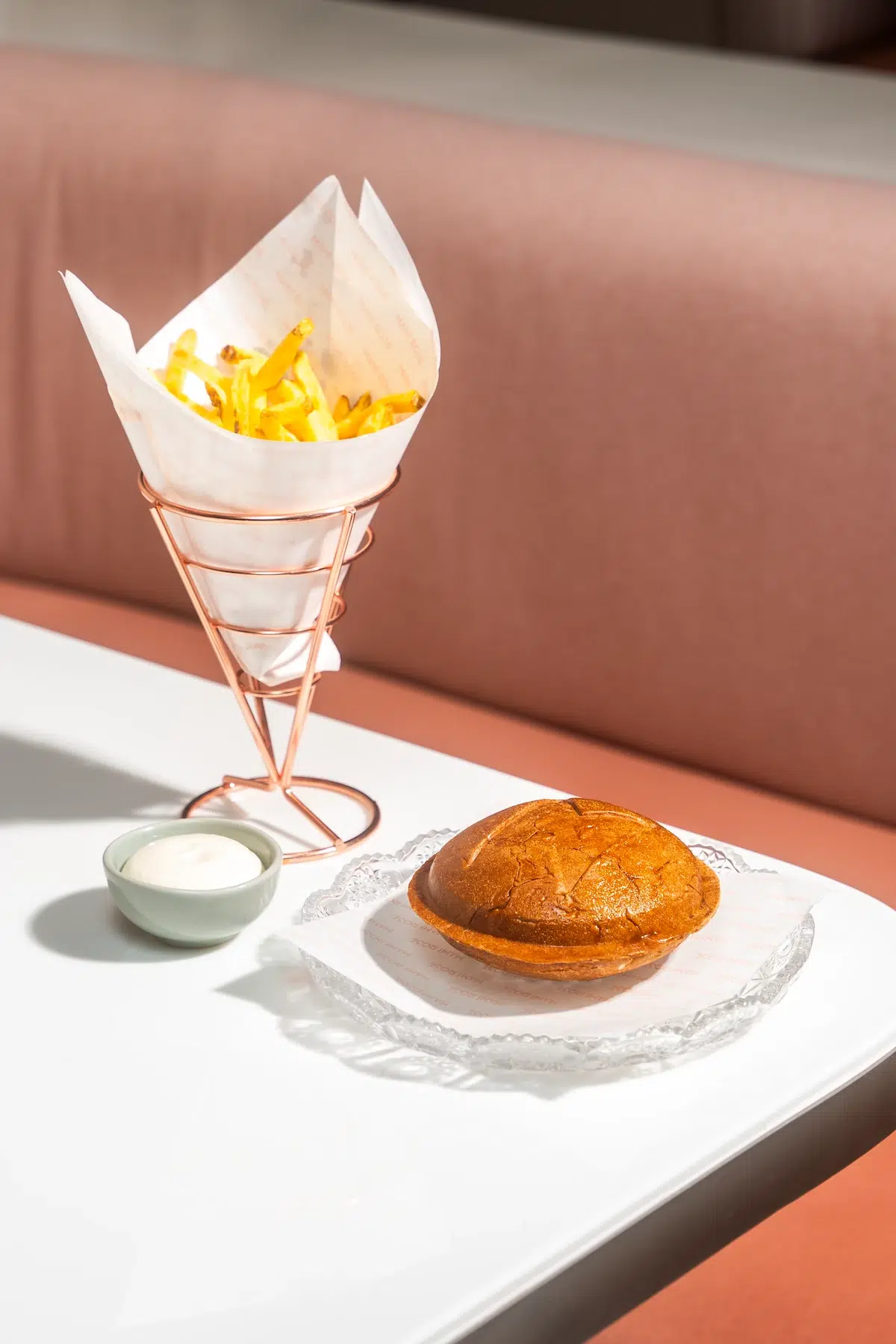This is the original Mami signature Burger, served with french fries and mayonnaise, from Mami Rose Restaurant located in EmSphere mall on EmWonder floor in Bangkok.